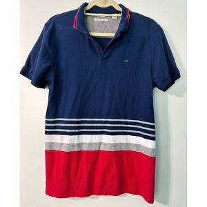 Calvin Klein The Essential Piqué Polo Shirt Medium Blue Grey Red Stripe